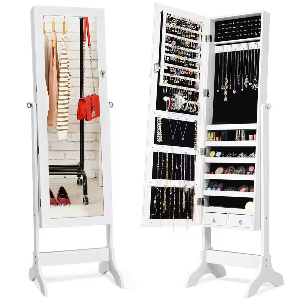 61.5 In. H X 18 In. W X 14.5 In. D 4-Tilting White Position Jewelry Organizer Va