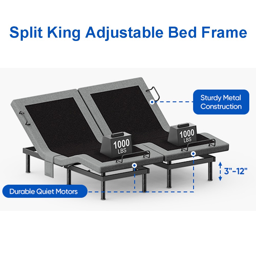 Split King Adjustable Electric Bed Frame Base Stress Massage Wireless Remote USB