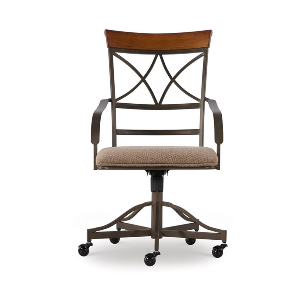 Pemberly Row 18.75″ Swivel Rolling Metal Dining Arm Chair in Pewter (Set of 2)