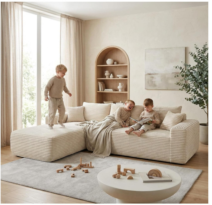 L-Shaped Modular Sectional Sofa 103.5” Beige No Assembly Spring Support