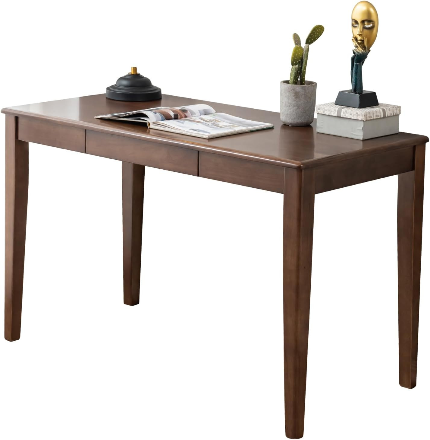 Solid Wood Desk with Drawer, Wooden Home Office Desk for Work, Student Computer