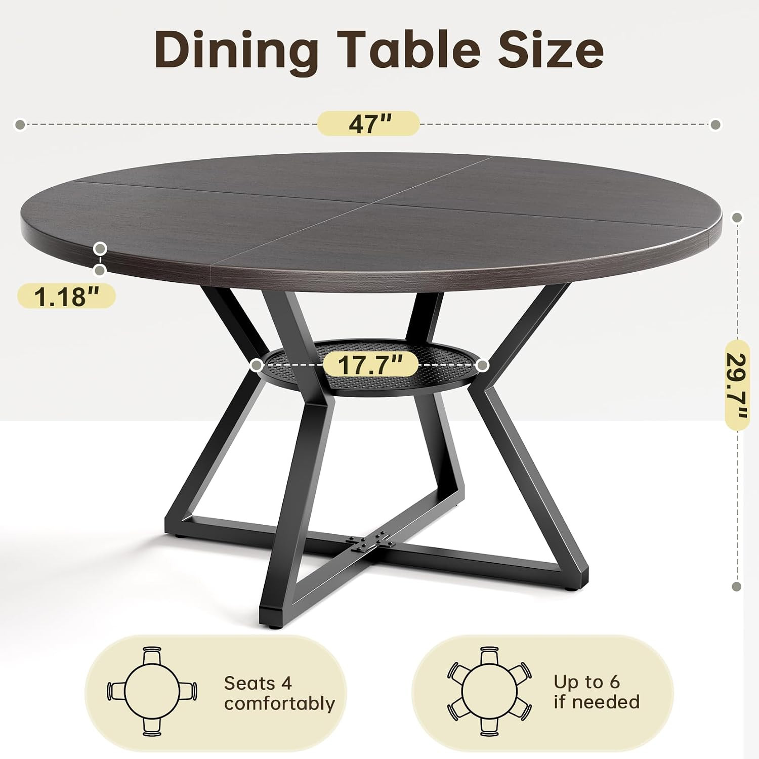 47″ round Kitchen Dining Room Table for 4-6 Circle Dining Dinner Table