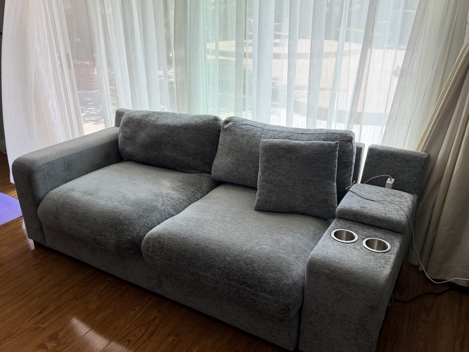 Gray Modular Sectional Sofa with Chaise, Cup Holders, Contemporary, Seats 6+