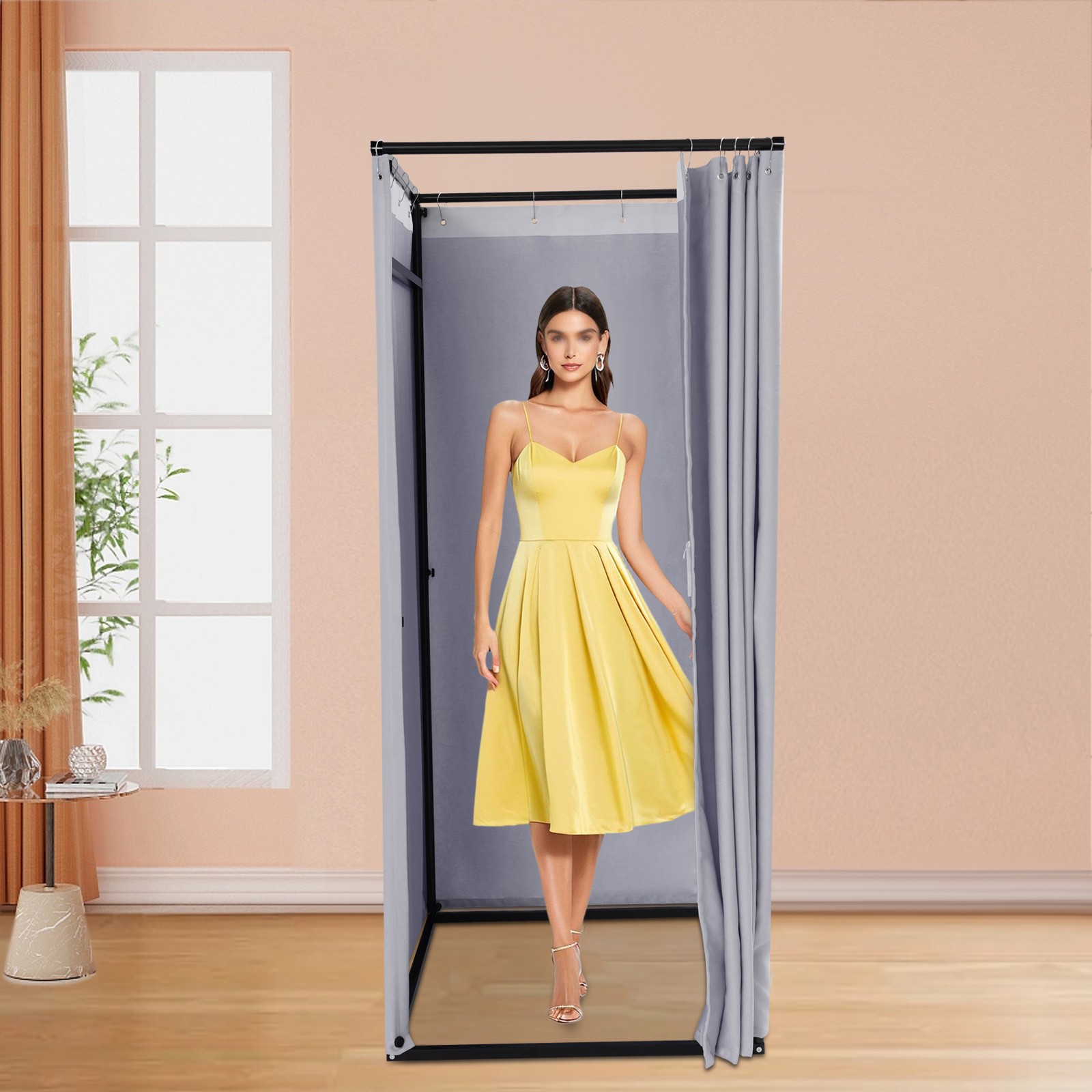 33.46*33.46*78.74in Modern Portable Fitting Room Changing Room with Curtain