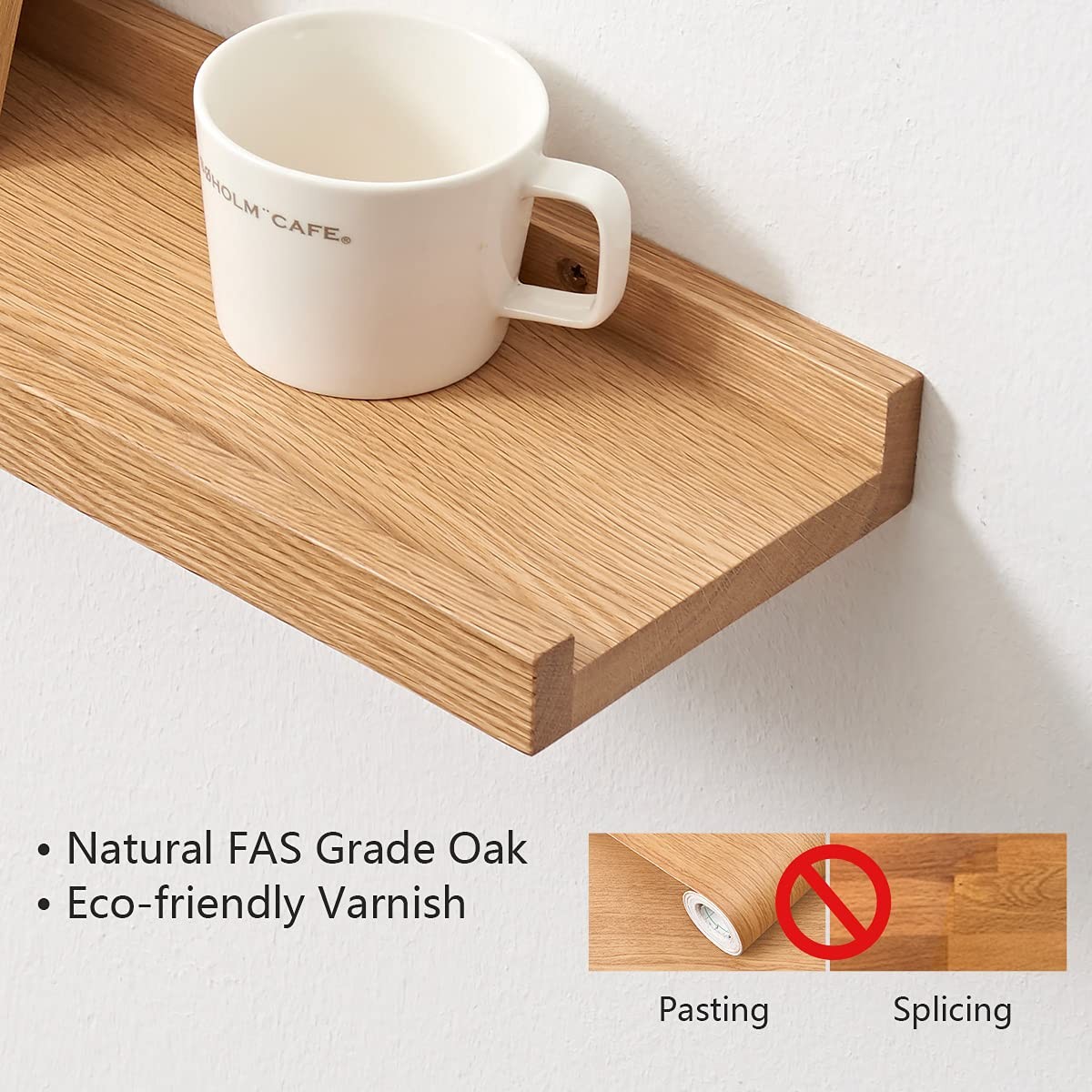 Natural Oak Wood Wall Shelves – Floating Shelf, 12 Inch (Upgrade Width 6″), D…