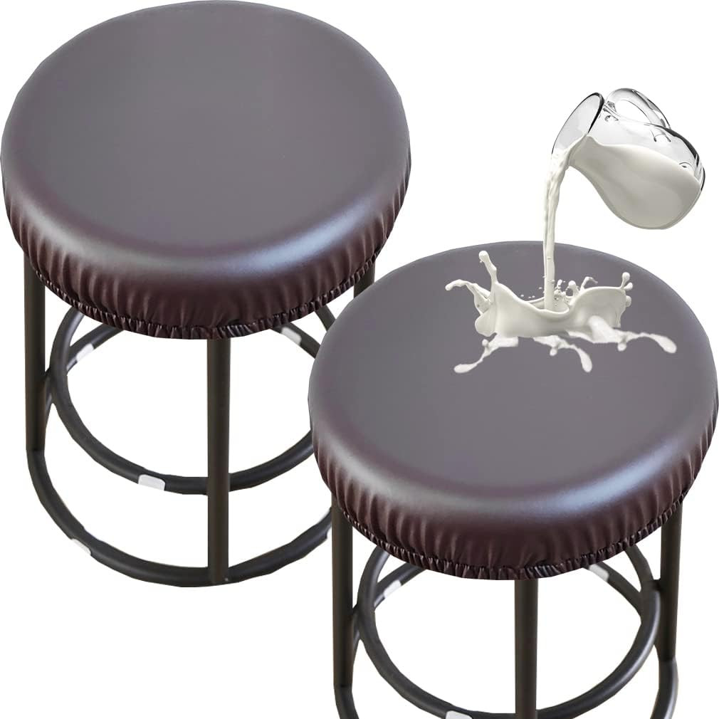 Stool Cover, Waterproof PU Stretch Round for 12-17 Inch Bar Stool, 2Pcs (Coffee)
