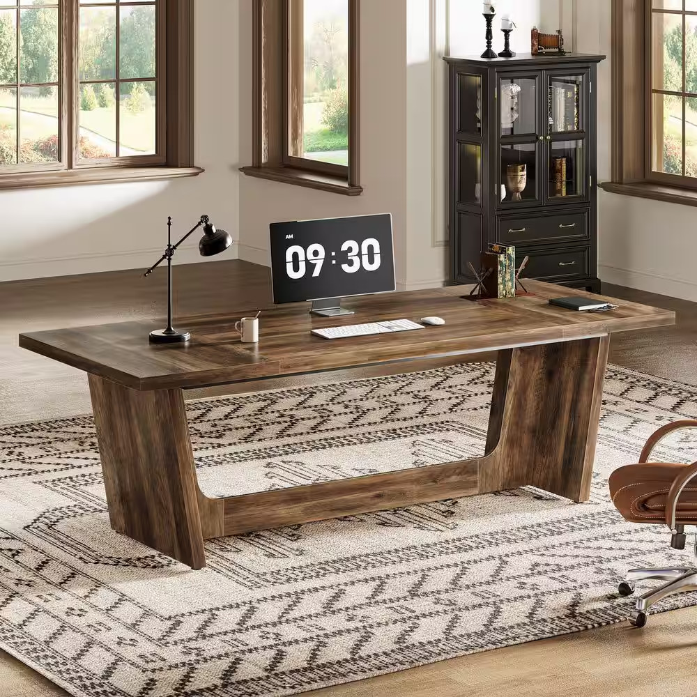 Moronia 70.9 In. Rectangle Dark Brown Wood Executive Desk Large Home Office Desk