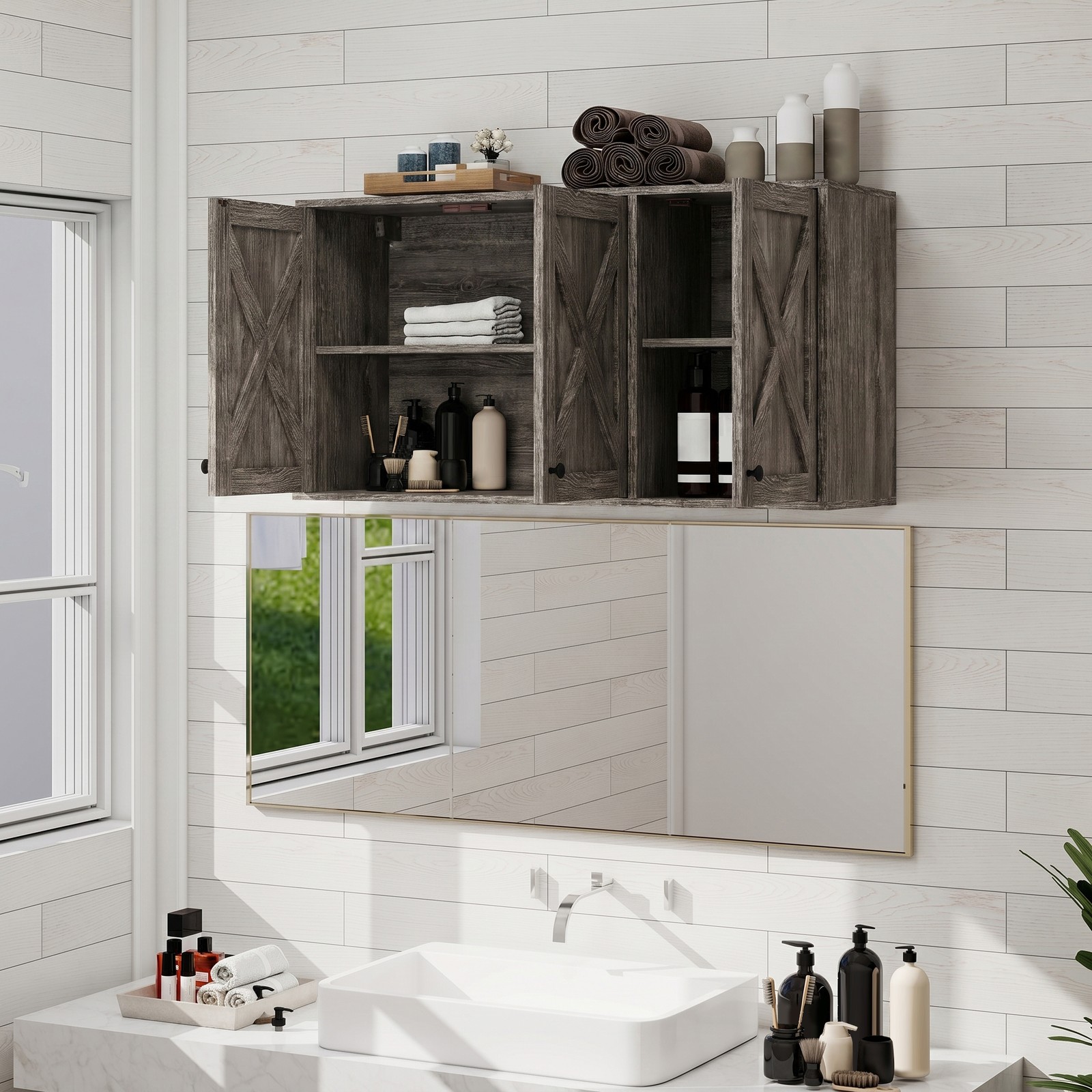 Bathroom Kitchen Laundry Wall Cabinet 3 Door Hanging Storage Cupboard Organizer