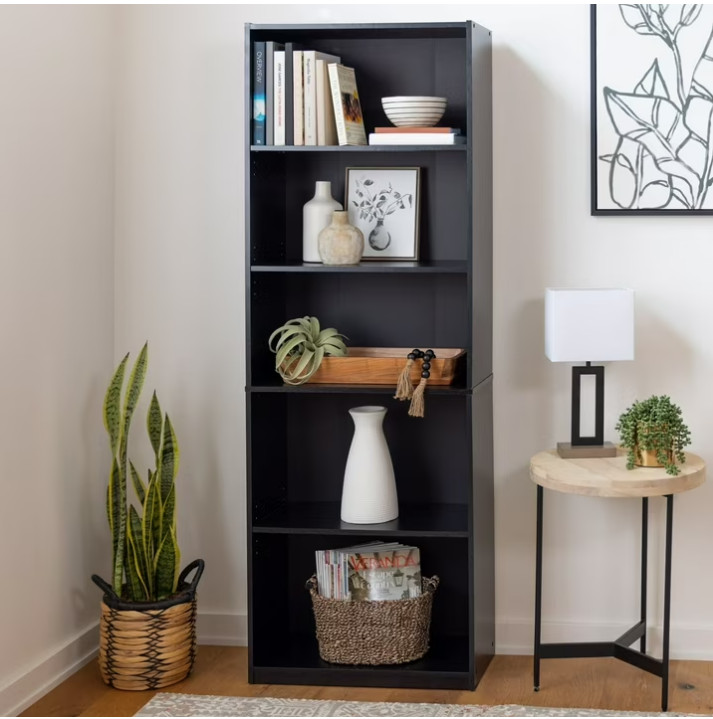 Mainstays 5-Shelf Bookcase with Adjustable Shelves, True Black Oak