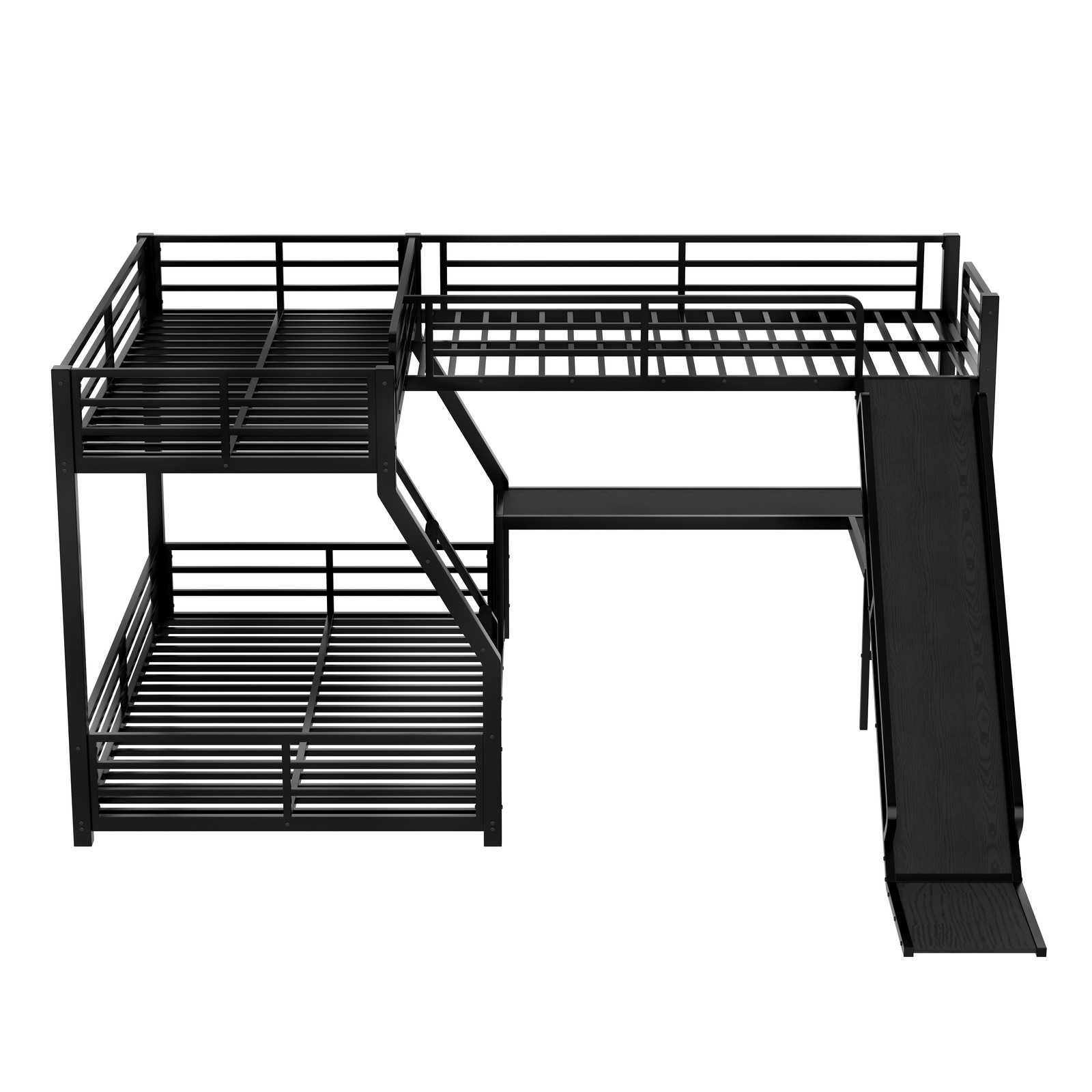 L-Shaped Metal Triple Bunk Bed Twin over Full Bunk Bed with Twin Size Loft Bed