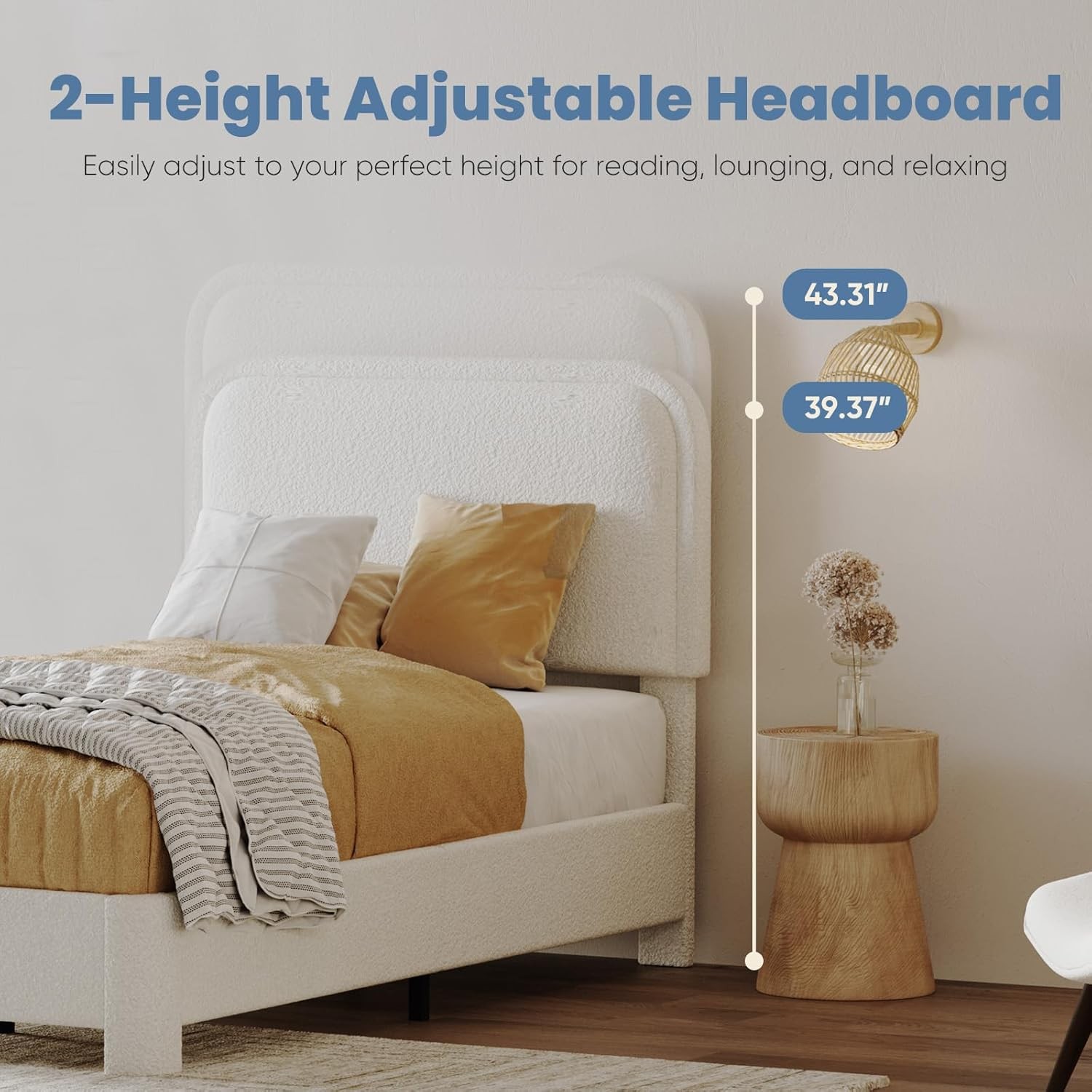 Cloud Bed Frame with Adjustable Headboard Luxurious Teddy Boucle Platform Bed