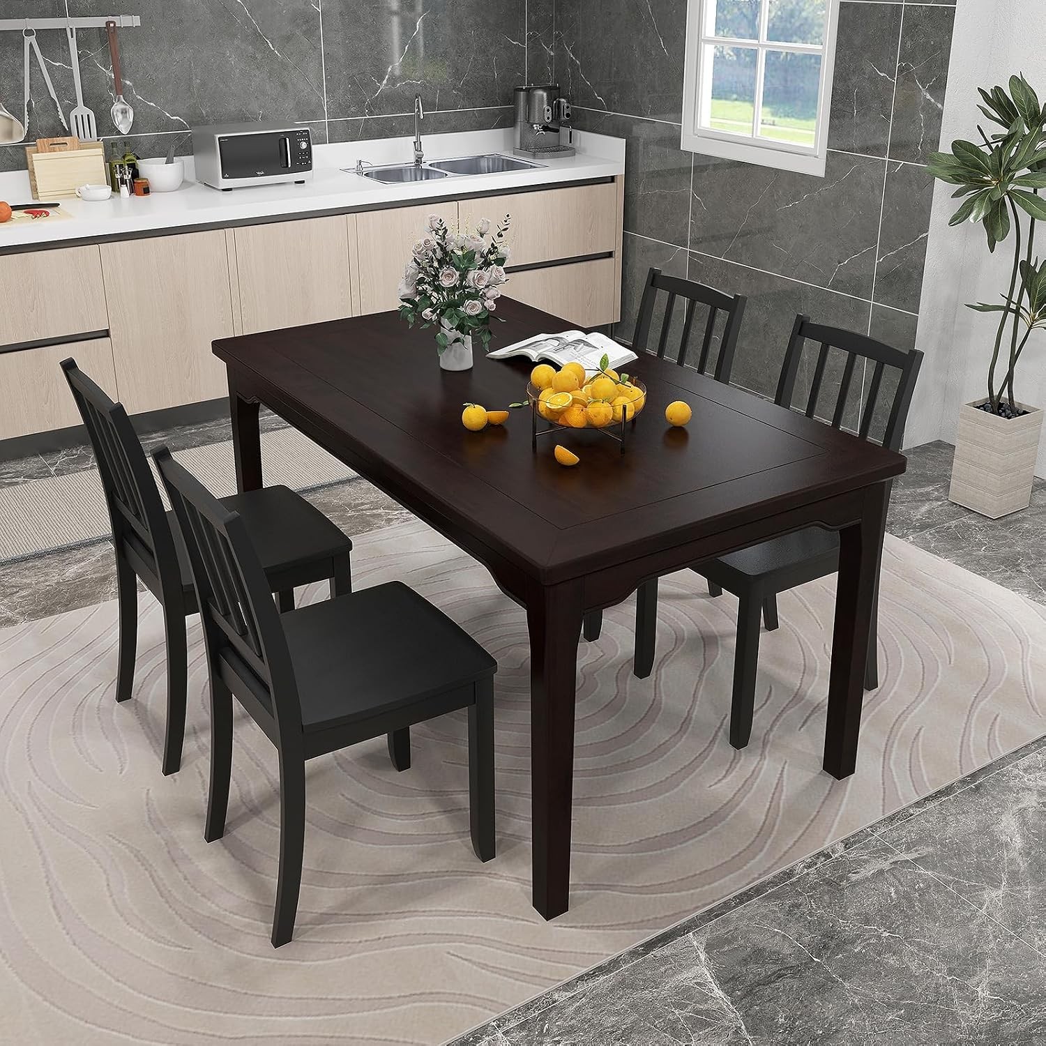 Wooden Dining Chairs Set of 2, Modern Kitchen Chairs w/Rubber Wood Legs & Curved