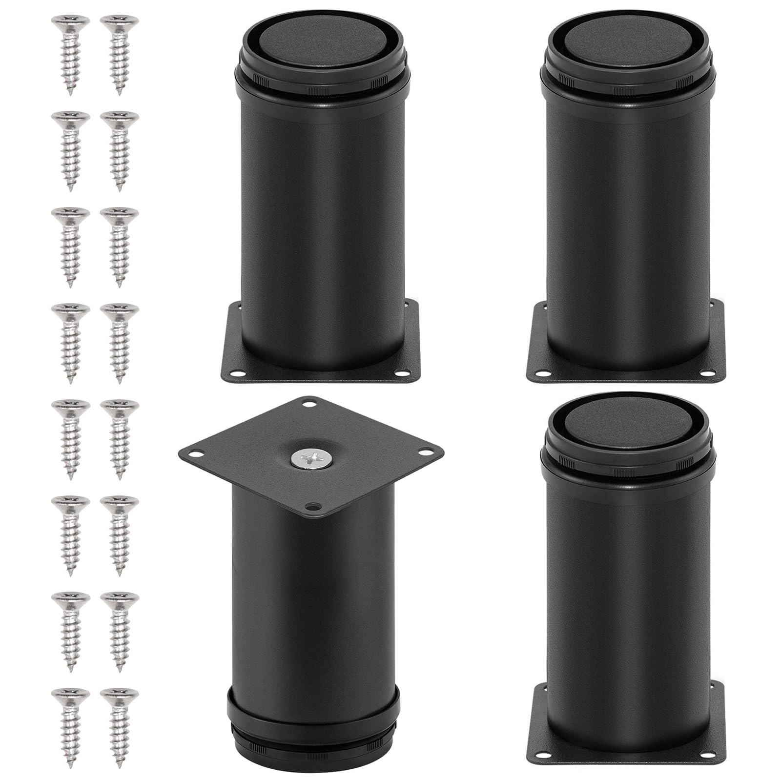 4 Pack 4 100mm Black Furniture Legs, Adjustable Stainless Steel, 16 Screws