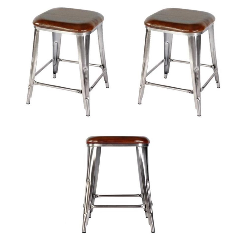 Pemberly Row Set of 3 24.75″H Iron Counter Stools in Brown-Silver