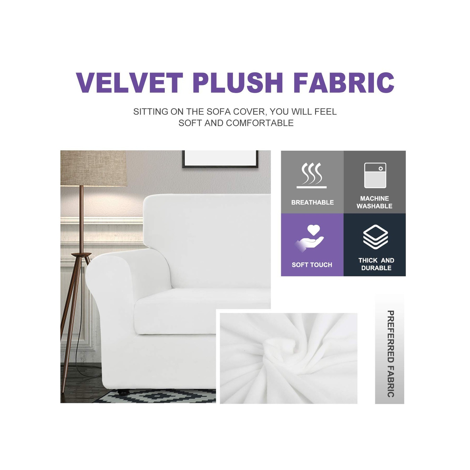 Stretch Sofa Cover Soft Velvet Chair Loveseat Couch Slipcover with Cushion Cover