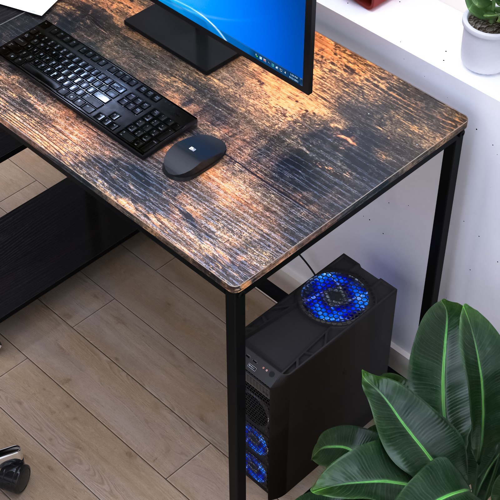 Modern Computer Desk Gaming Study Table With Storage Shelves for Home Office