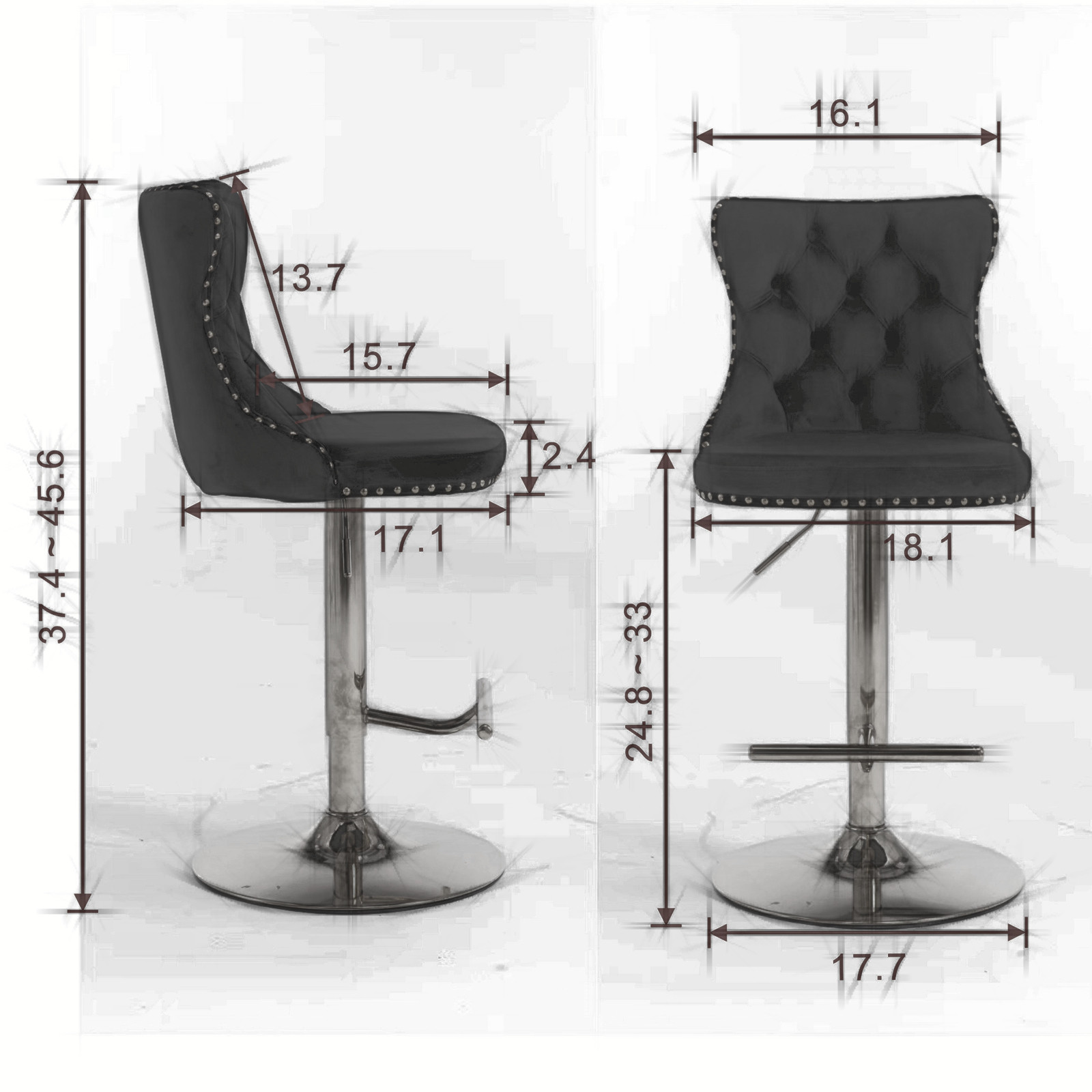 Swivel Barstools Set 2 Adjustable Height Modern Chrome Base w/ Backs