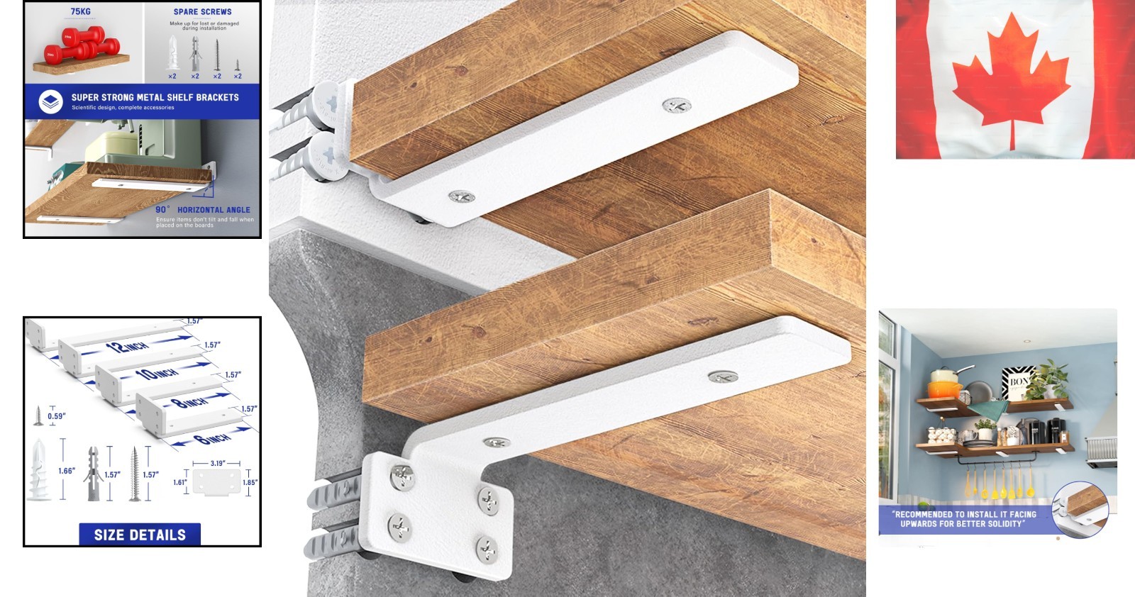 Sturdy White Coated Shelf Brackets – 10 Inch Long, 160 lb Capacity – 4 Pack