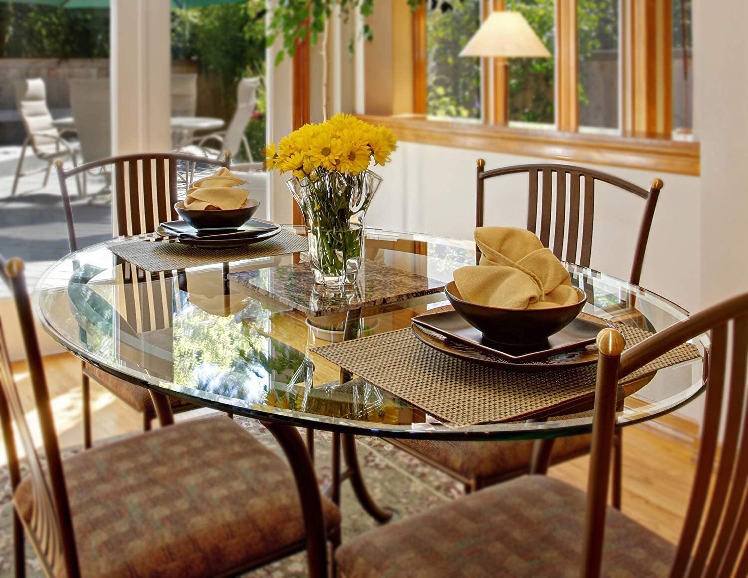 Round Glass Table Top Clear Tempered Glass 3/8″ Inch Thick Beveled Polished Edge