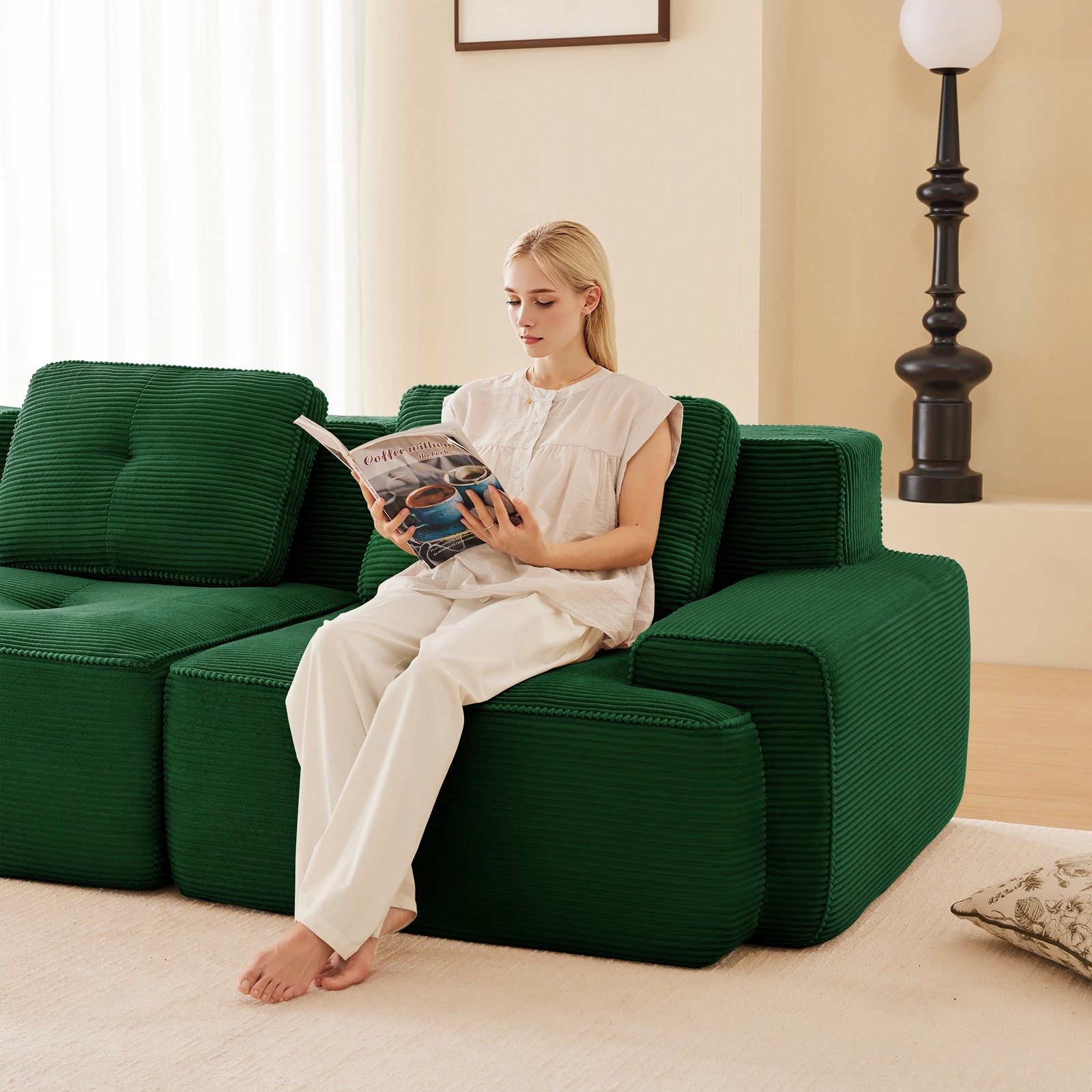 82″ Modern L-Shaped Modular Sectional Sofa for Living Room, Corduroy Fabric