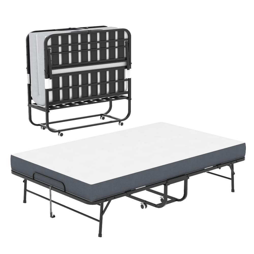 75″x46″ Portable Folding Bed with 5″ Memory Foam Mattress Rollaway Guest Bed