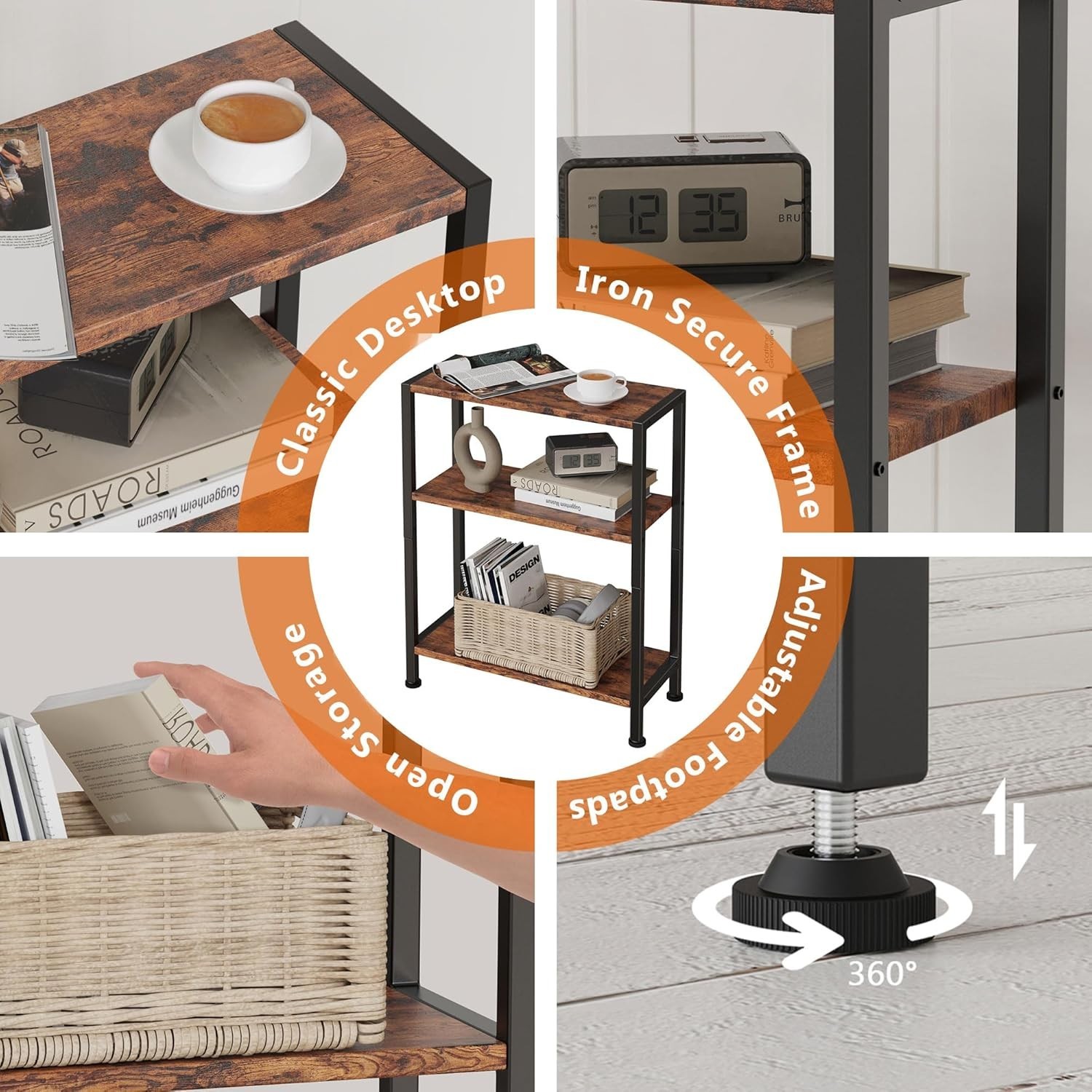 3-Tier Side Table, Small End Table, Sofa Side Table for Narrow Spaces, Slim E…