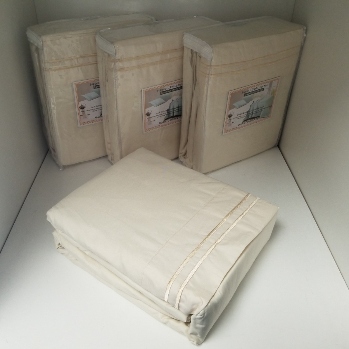 Super Single Sheet Set for Hard Side Waterbed attached sheets with poles Ivory