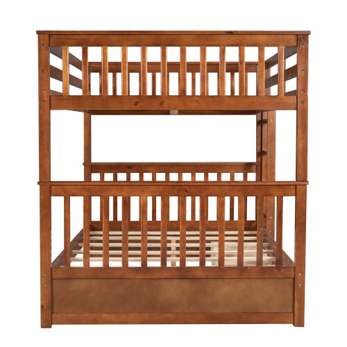 Full Over Full Bunk Bed W/ Storage Drawers Wood Platform Beds Bedroom Furniture