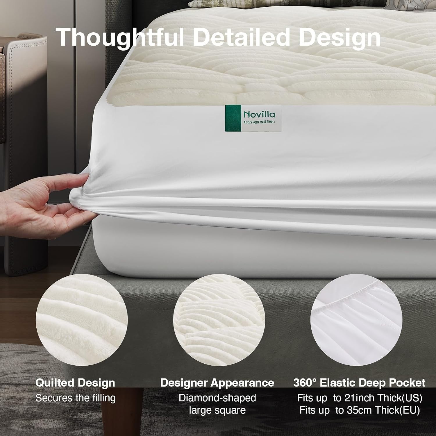 Novilla Fleece Mattress Topper Full, Warm Sherpa Deep Pockets