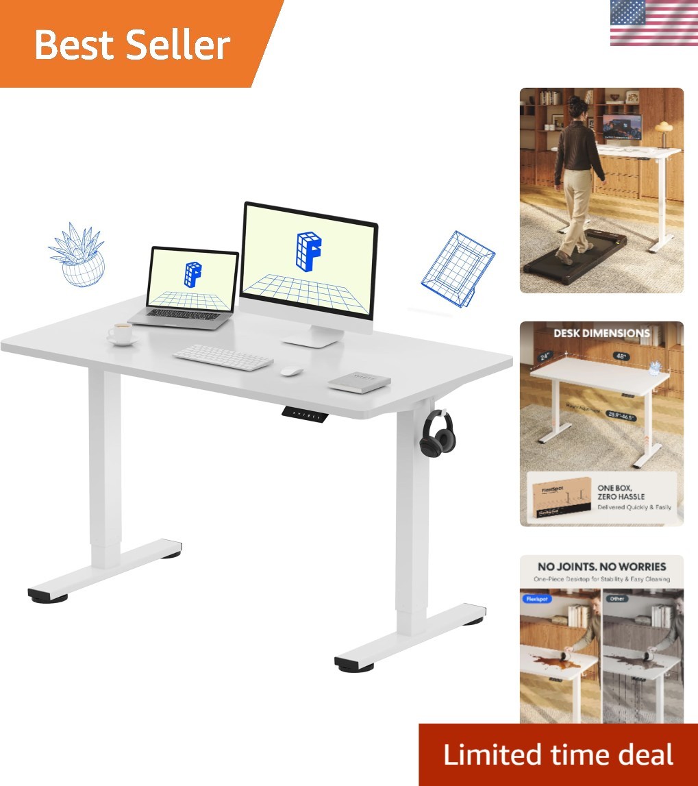 EN1 One-Piece Standing Desk, 48″x24″ Seamless Desktop Electric Height Adjusta…