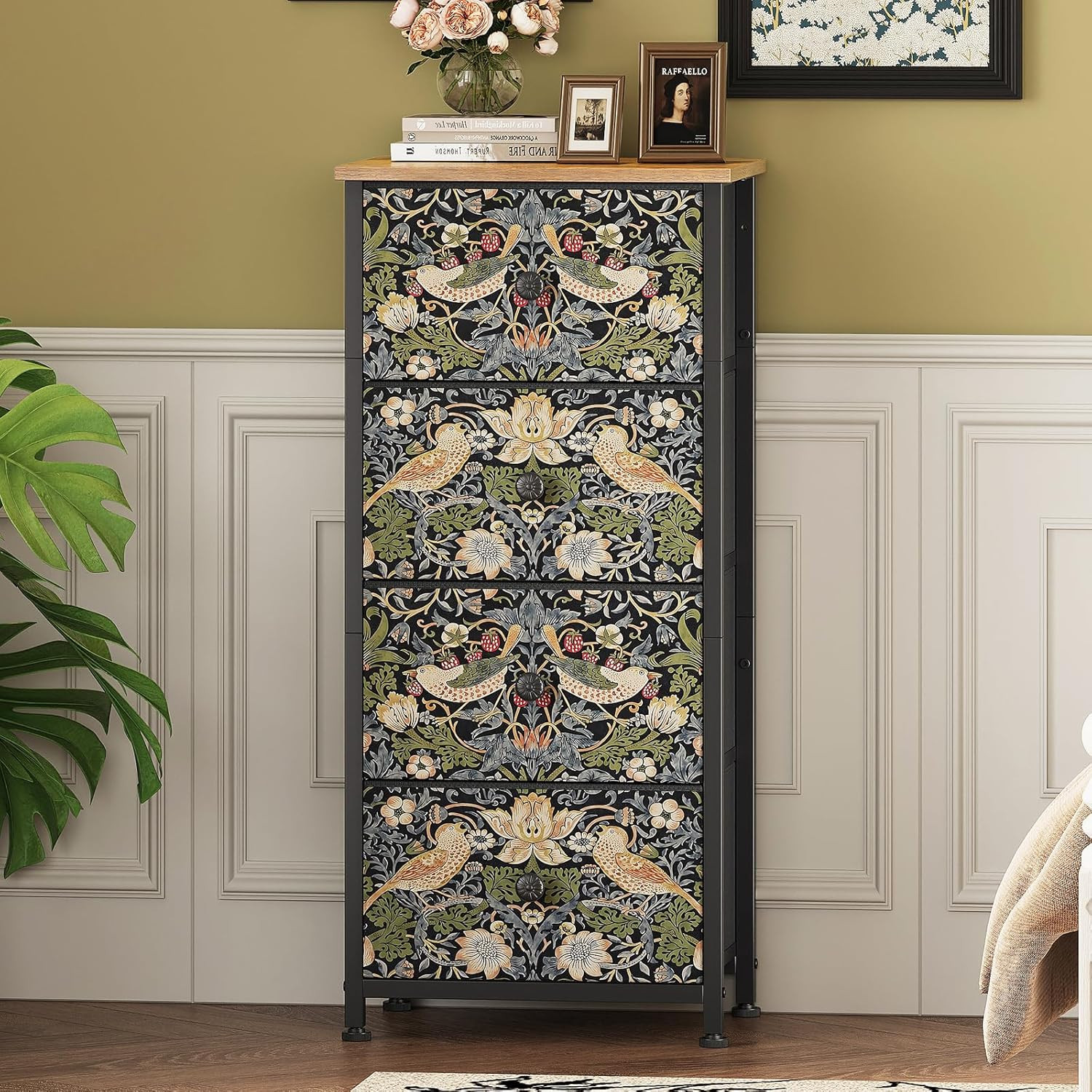 Dresser for Bedroom with 4 Drawer Strawberry Thief Dresser Vintage Storage Tower
