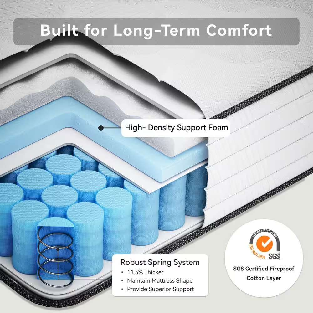 Full Medium Plush Hybrid Memory Foam 8 In. Individual Pocket Spring Breathable a