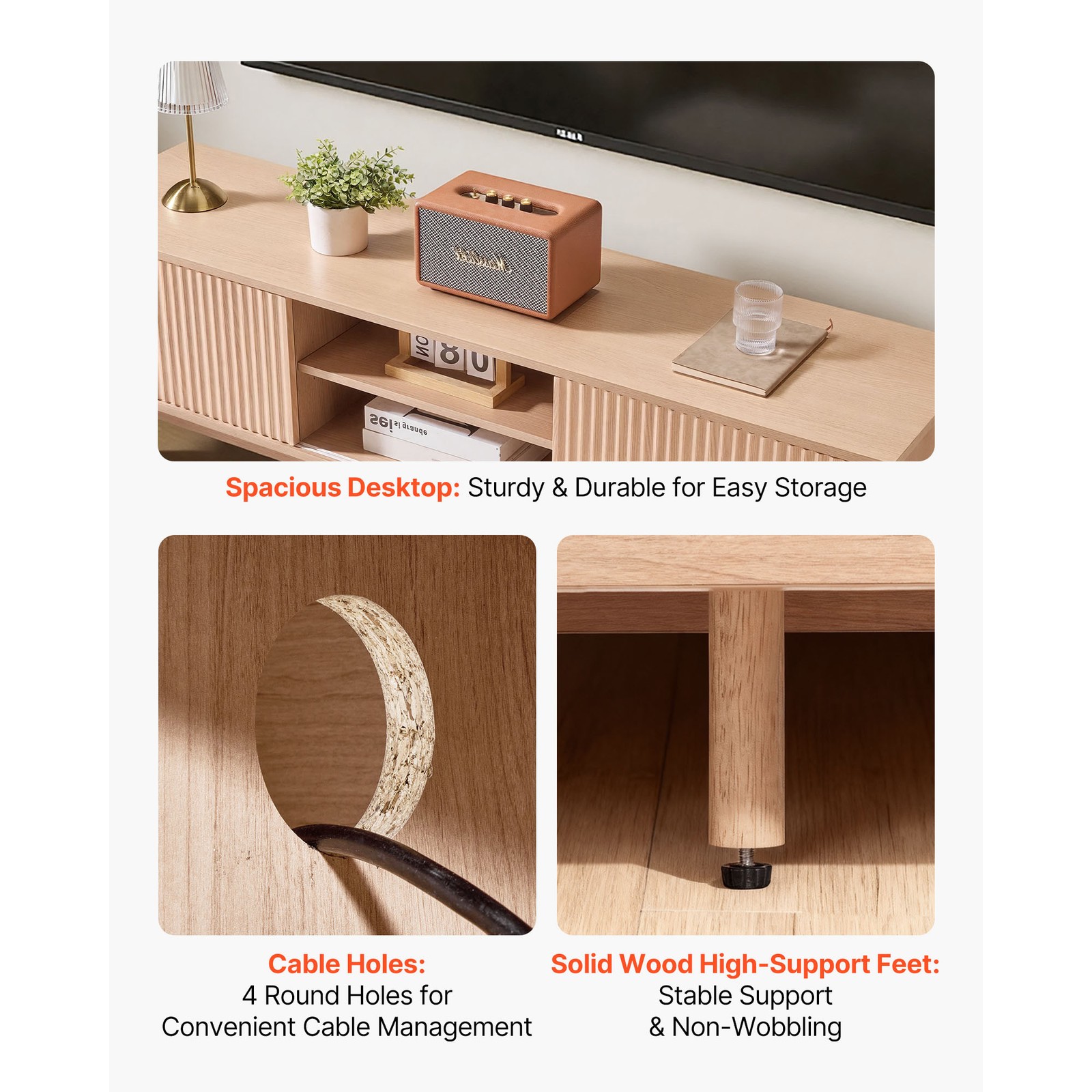 Uimoso Wooden TV Stand Entertainment Unit for TVs up to59 in, 350 lbs, Burlywood