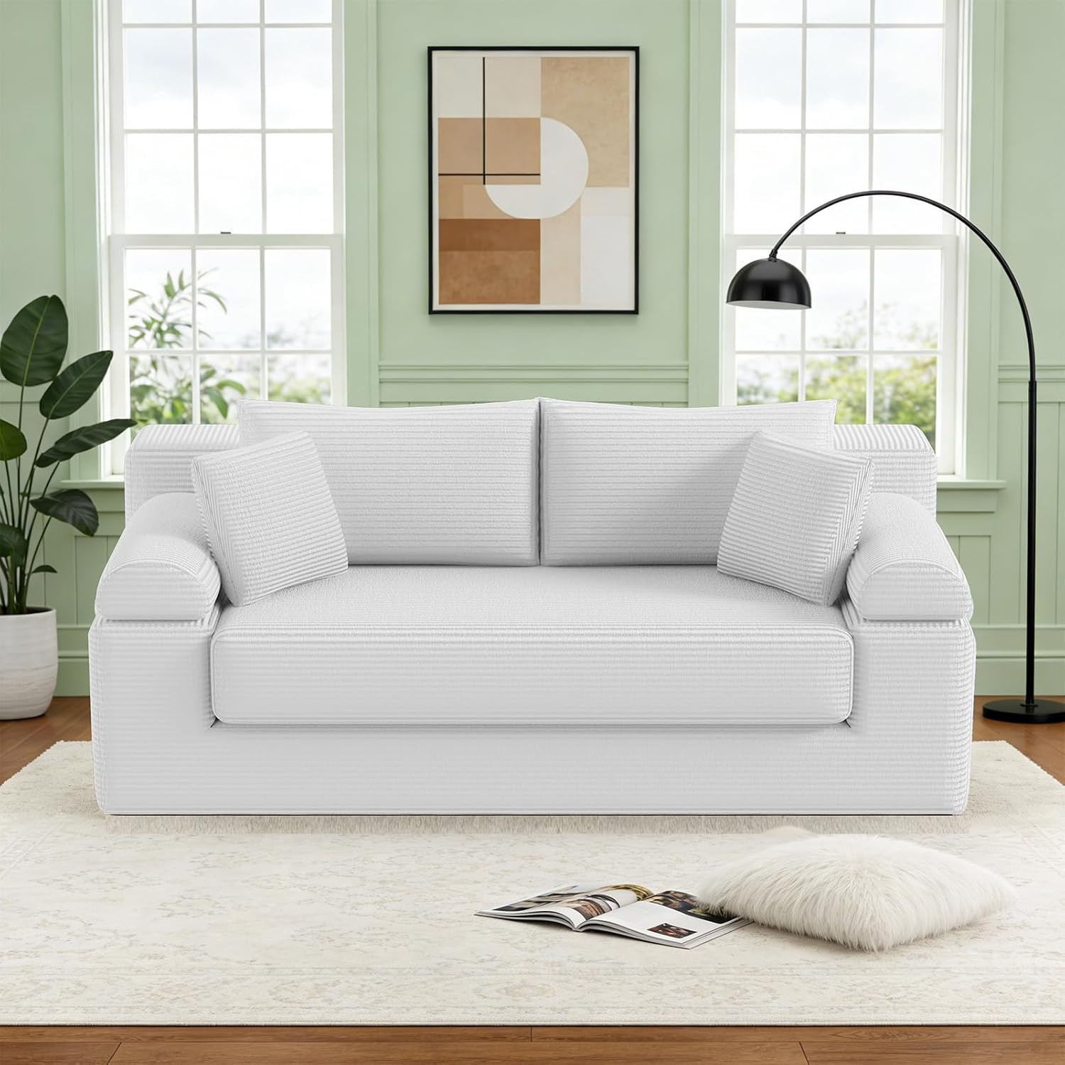 Folding Convertible Sofa Bed, 78 Inch Corduroy Boneless Cloud Couch, Futon Compr