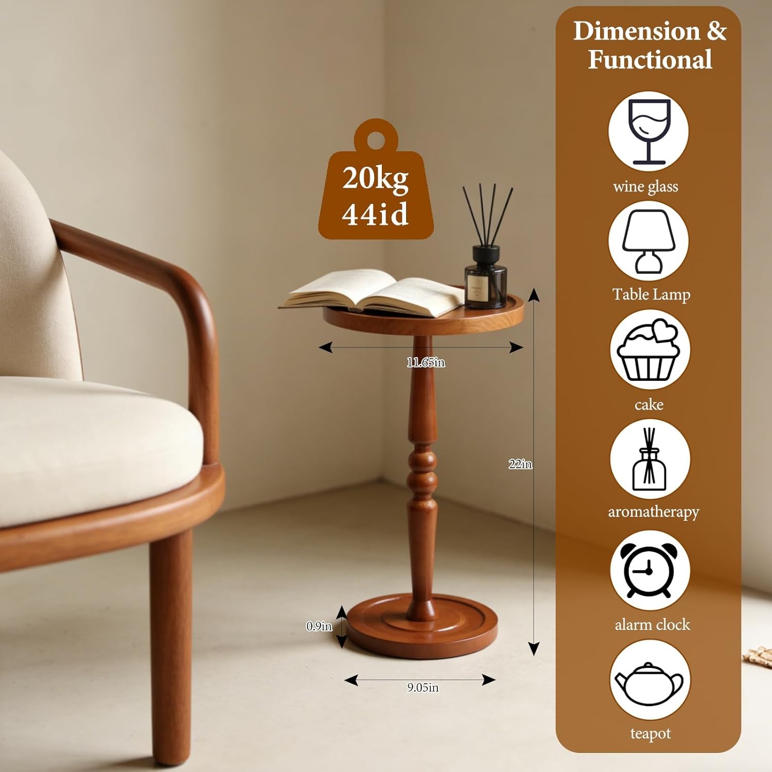Small Side Table for Spaces, Rustic Circle End Small, Warm Brown