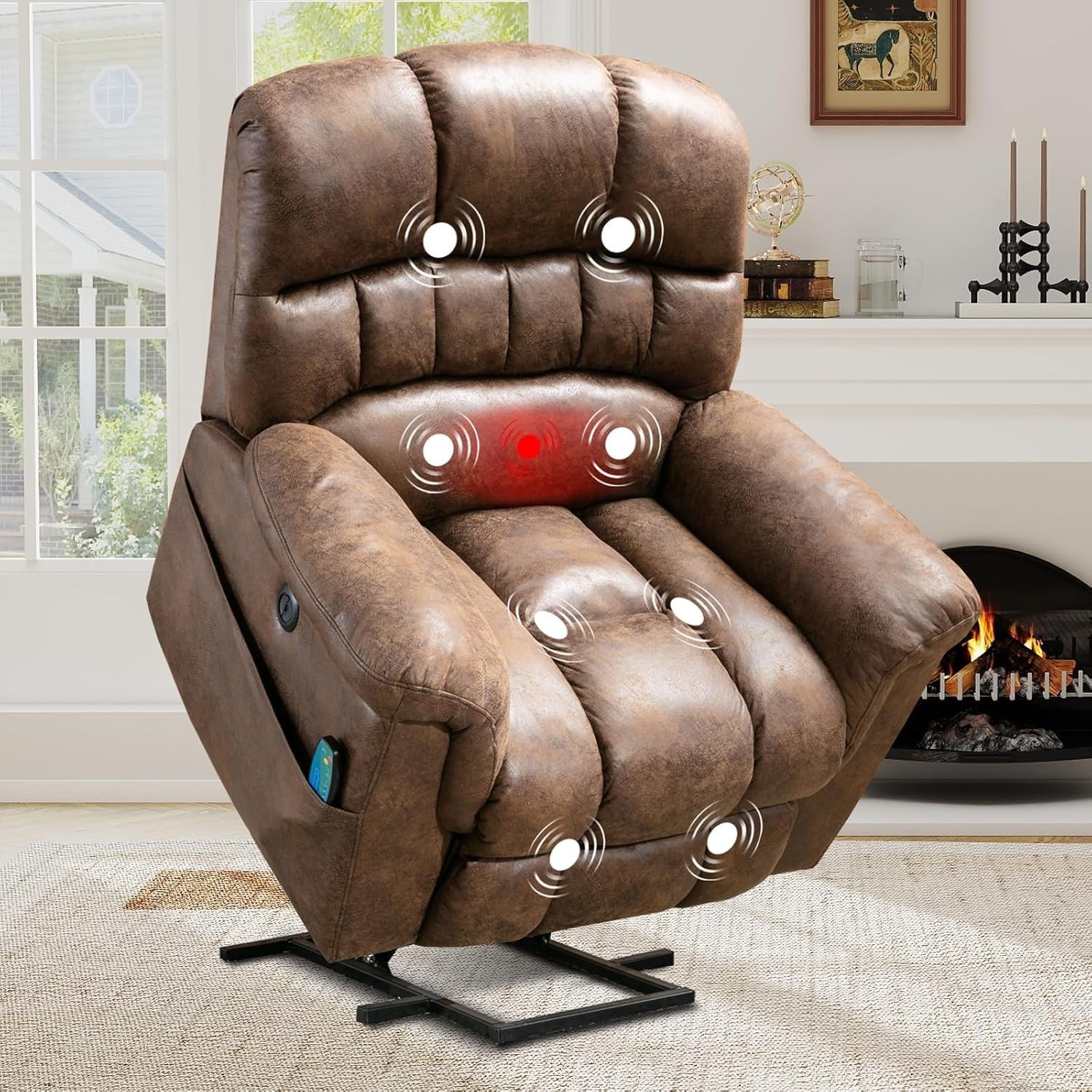 EBELLO Faux Leather Large Power Lift Recliner Chair w/ Massage Heat for Elderly