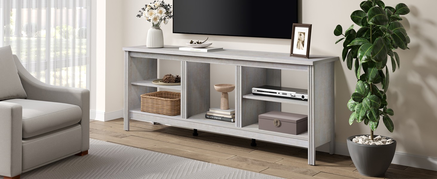 Farmhouse TV Stand for TVs up to 75 Inch, White Entertainment Center for 80 inch