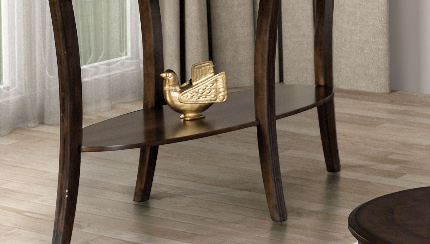 Traditional Style Oval Shape Sofa Table With Open Lower Storage Shelf And Curved