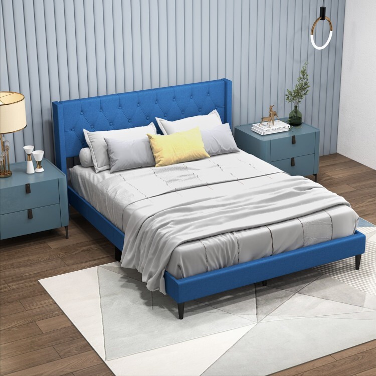 81″ Queen Size Platform Bed Frame & Button Tufted Upholstered Wingback Headboard