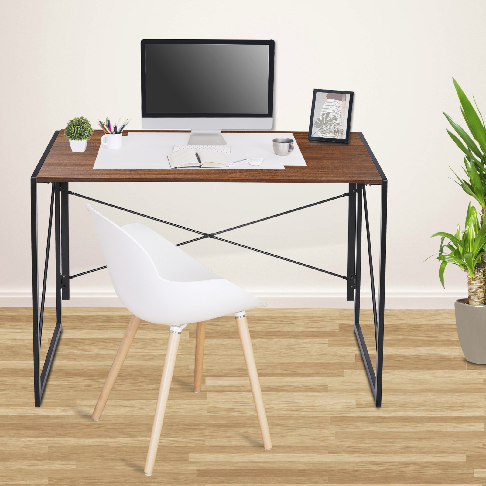39″ Folding Computer Desk Writing Study Desk Laptop Table for Home Office Brown