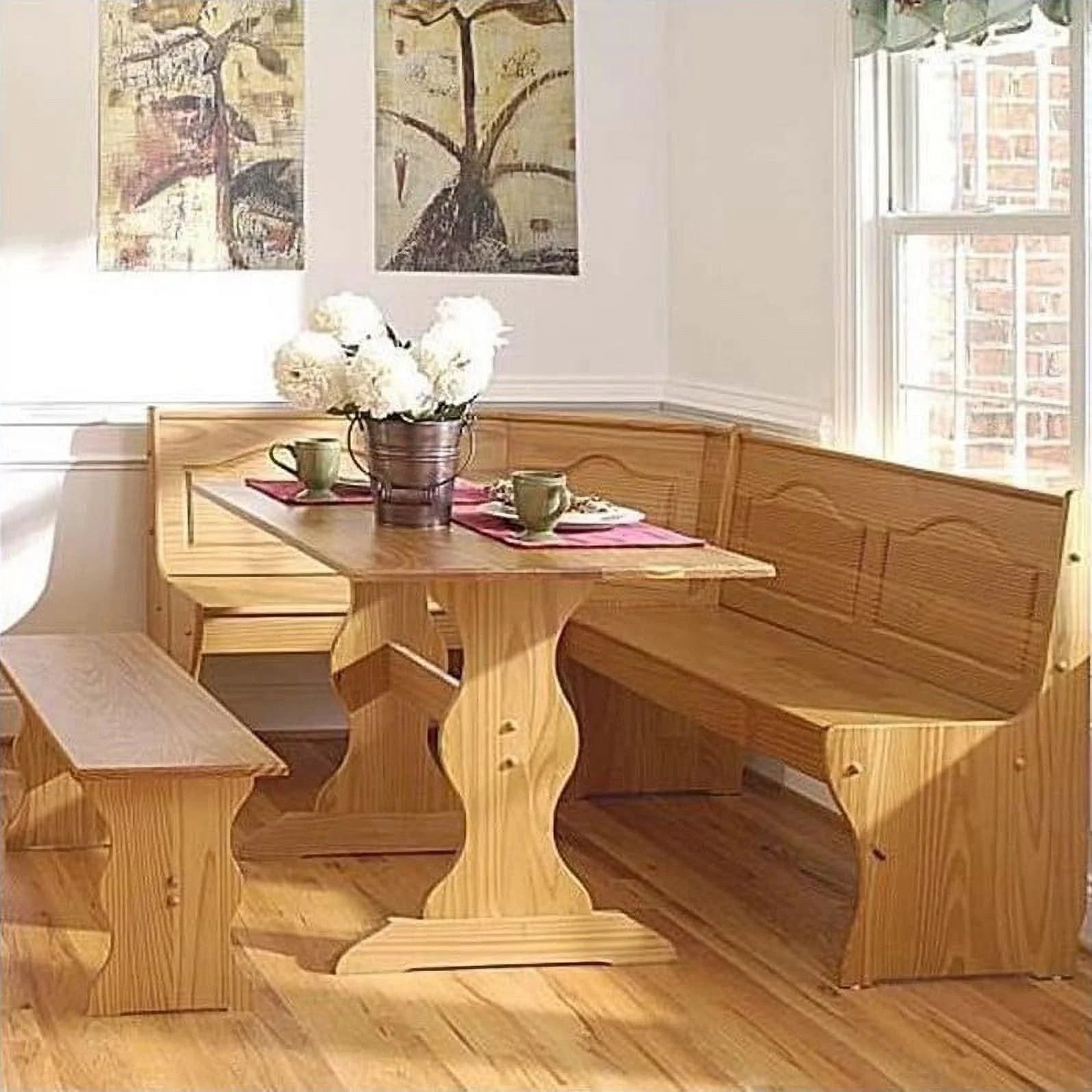Kitchen Nook 3pc Solid Wood Corner Dining Breakfast Table Bench Chair Booth L