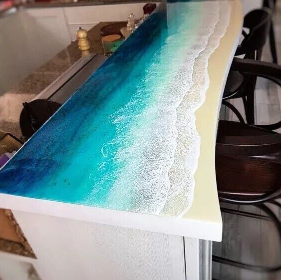 Ocean Wave Epoxy Countertop River Dining Table Handmade Furniture Hallway Decors