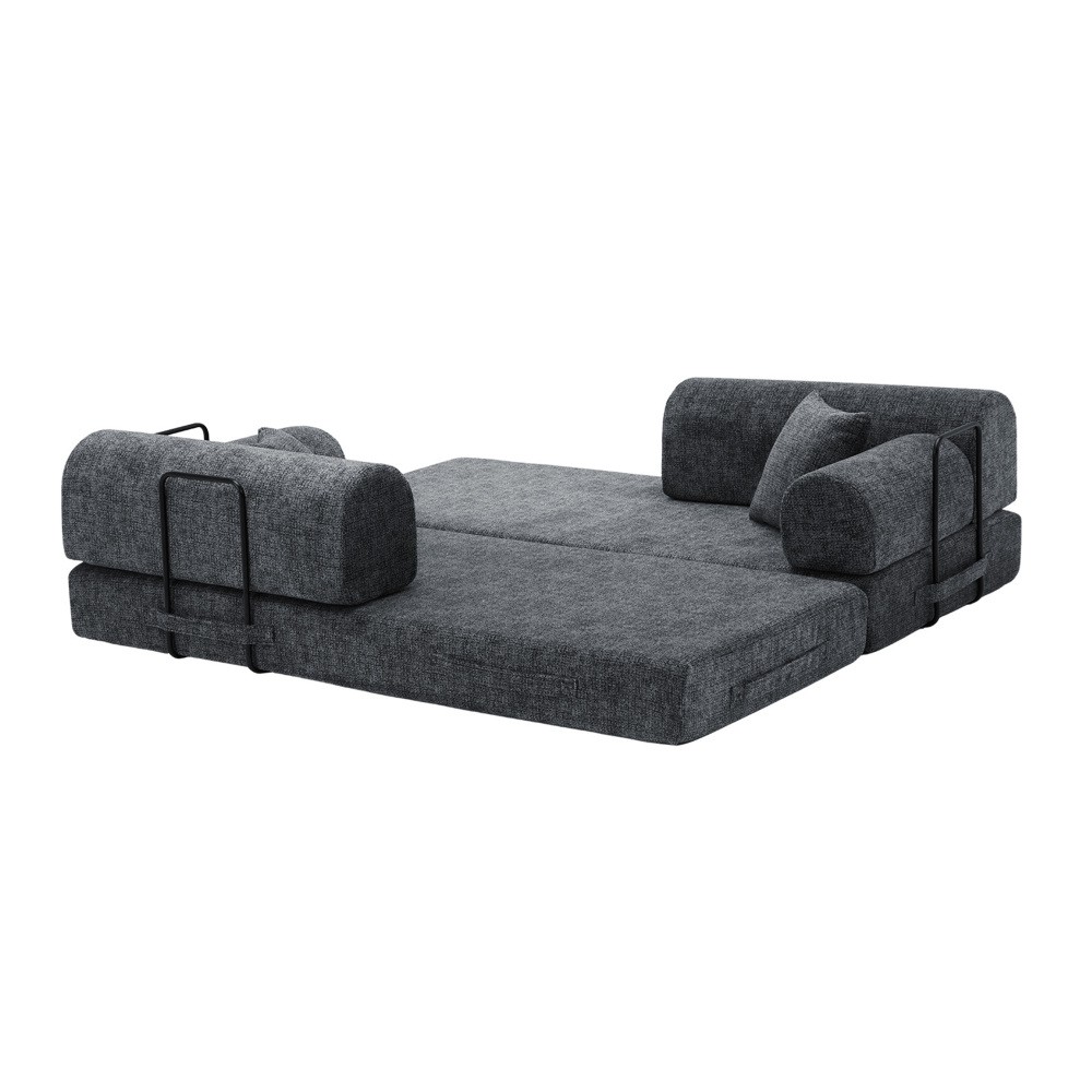 Convertible Sleeper Sofa Bed Two-Tone Fabric Folding Couch Gray