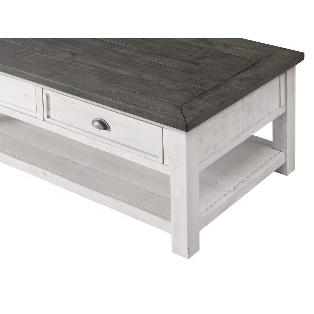 Monterey 50 In. White/Gray Rectangle Wood Top Coffee Table with Storage