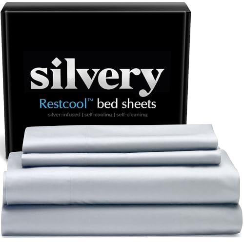 Restcool Silver Infused Bed Sheets Set – Award-Winning Self-Cooling Queen Gray