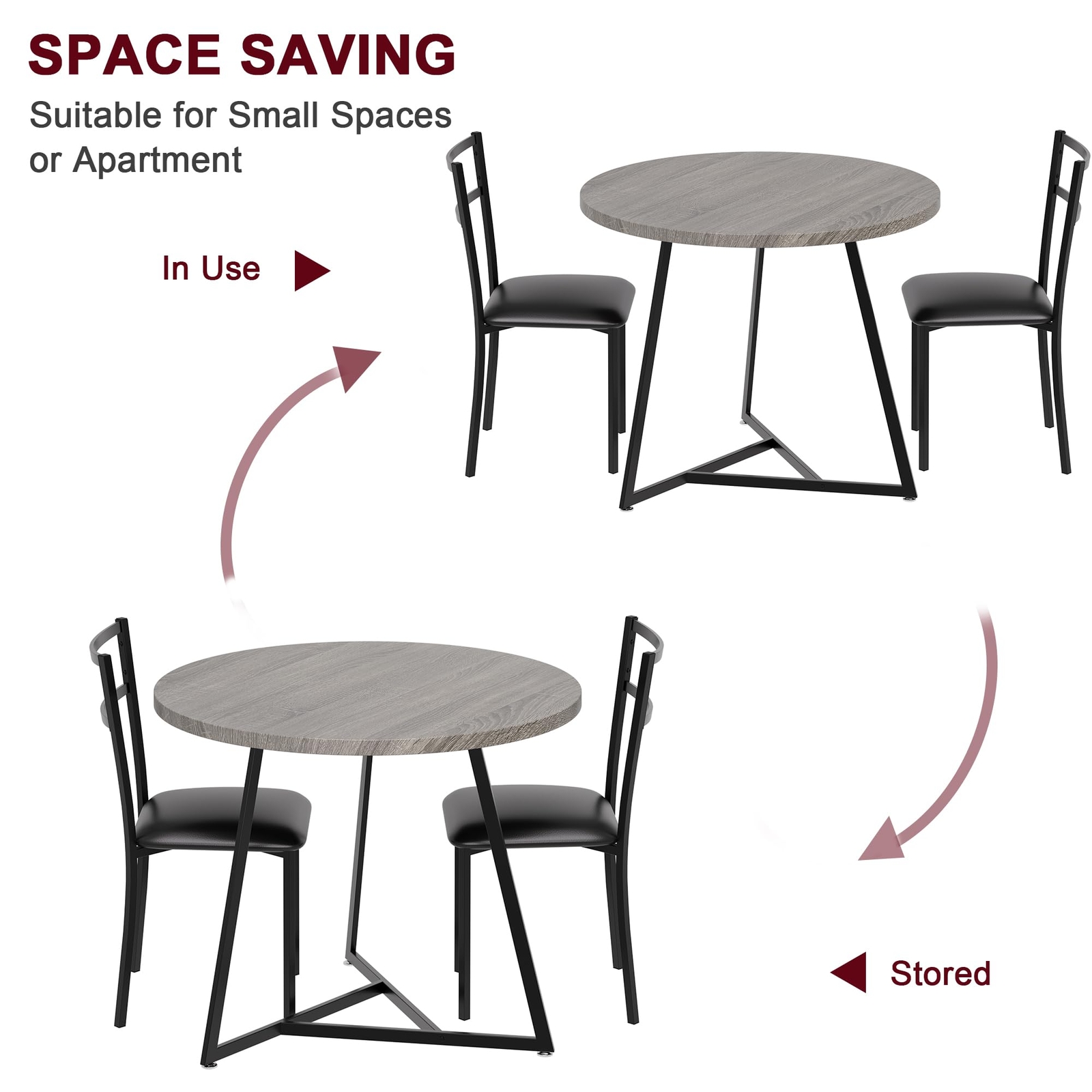 Dining Table Set for 2 ,Modern Kitchen Table and 2 Chairs Dinner for Small Space