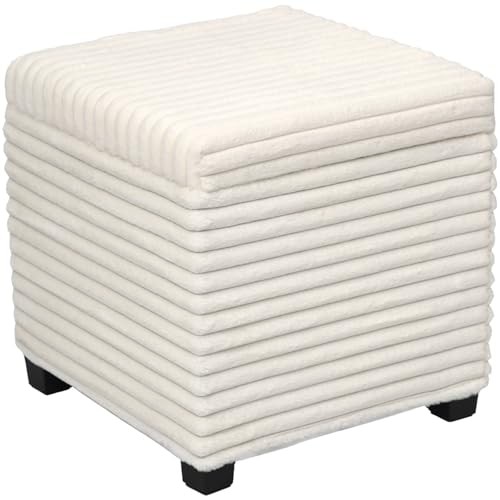 17.7 inches Faux Fur Ottomans Cube with Legs, Metal Framed Faux Fur-white