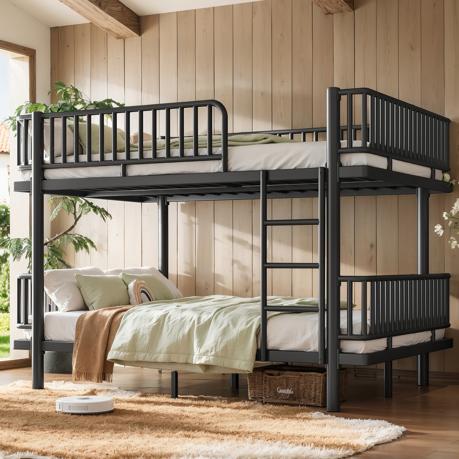 Full over Full/Queen over Queen Bunk Bed w/Ladders & Guardrails Metal Bunk Bed