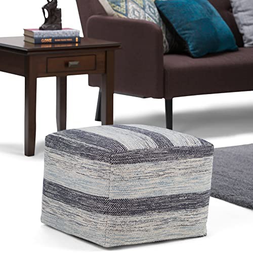 Clay Square Pouf – 18 inch Wide 18″D x 18″W x 14″H Patterned Blue Melange