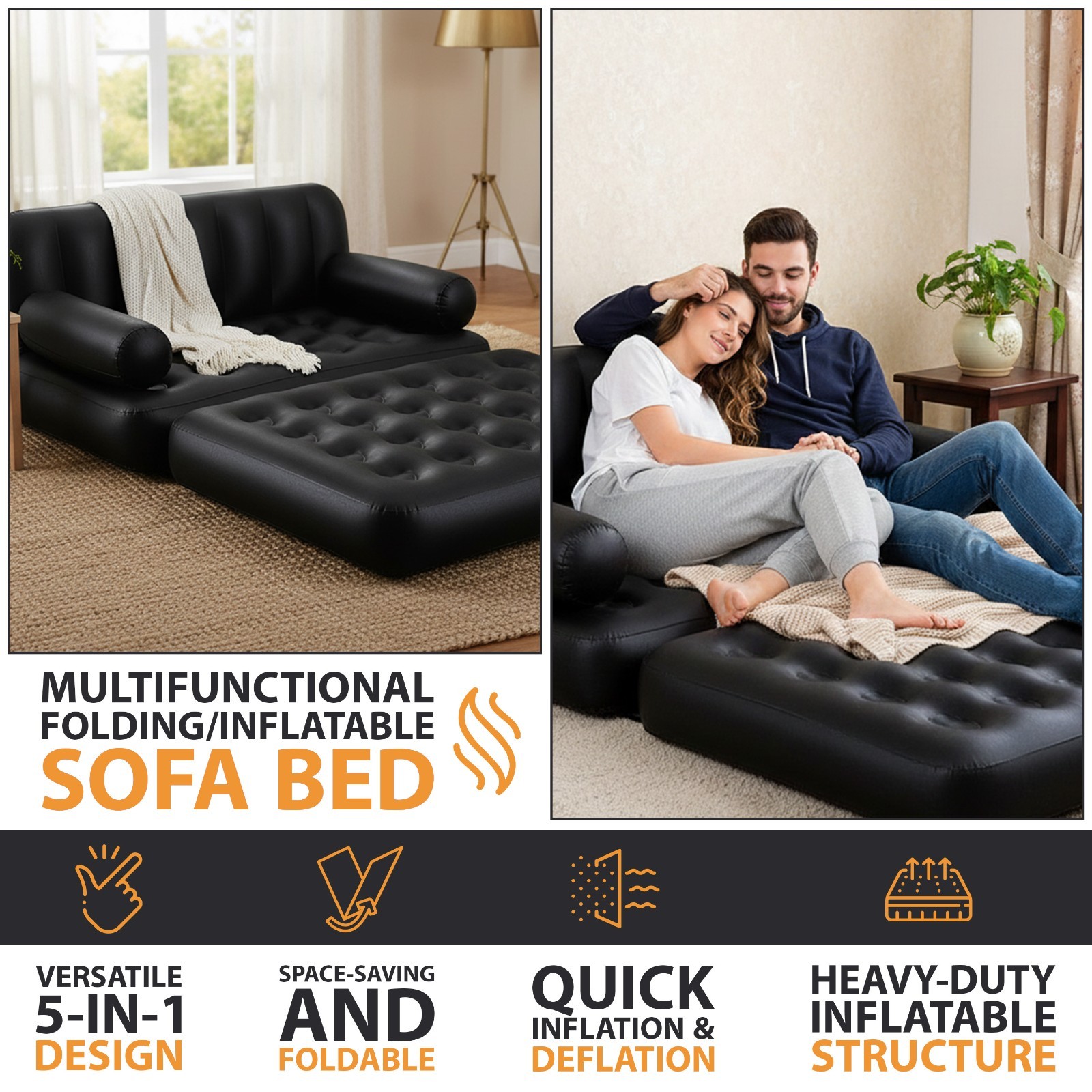 5 in 1 INFLATABLE DOUBLE SOFA LOUNGER COUCH AIRBED MATTRES SOFABED FAST